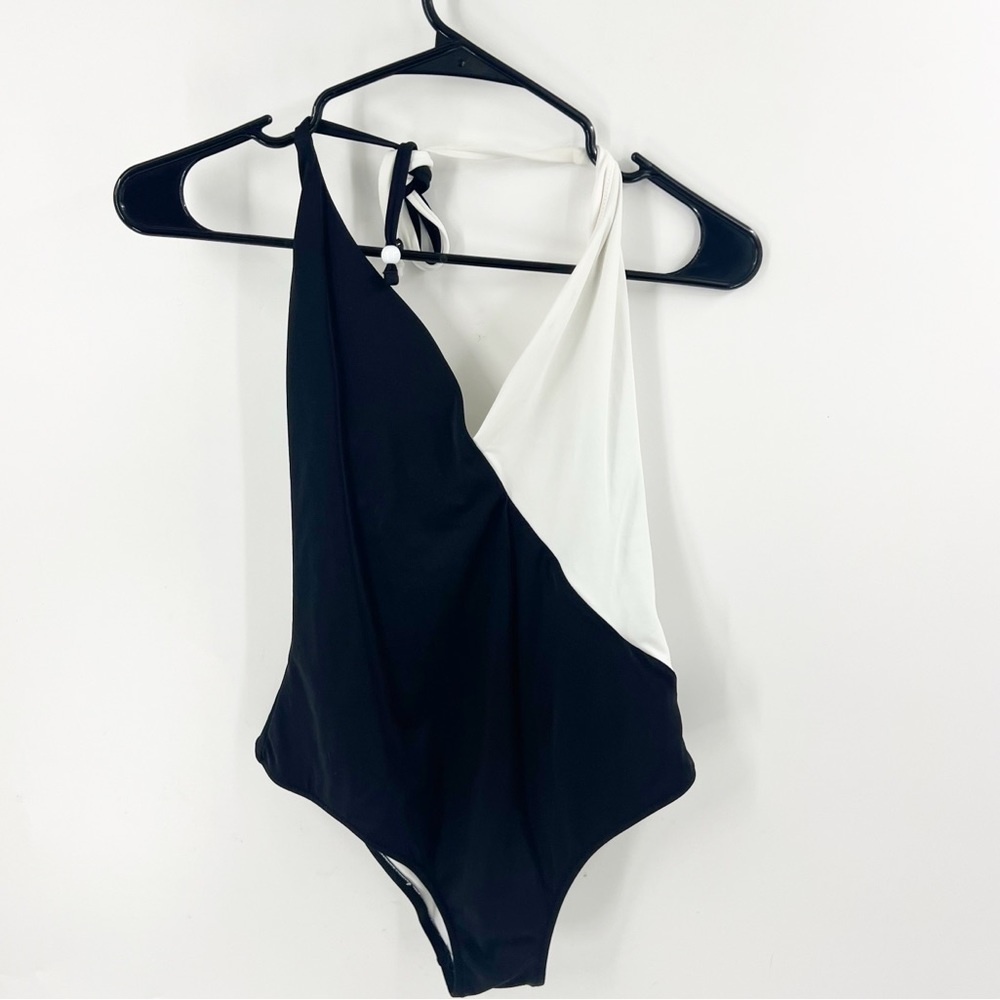 VICTORIA'S SECRET SwimSuit Black White One Piece Size Large DEEP BLACK V